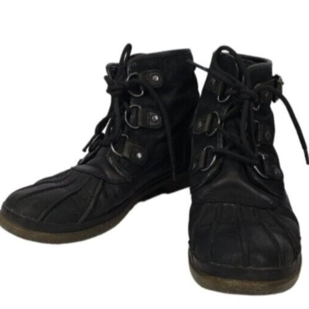 Ugg Cecile Leather Waterproof Ankle Boot Lace Up Black